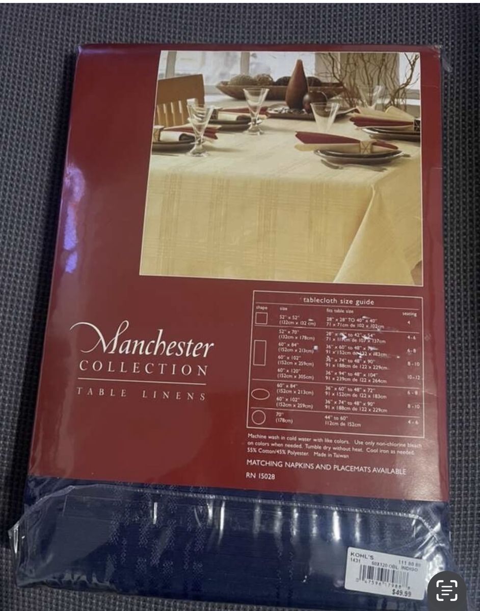 Manchester Collection Navy Blue Oblong Tablecloth, 60" x 120", Polyester Blend Table Linen