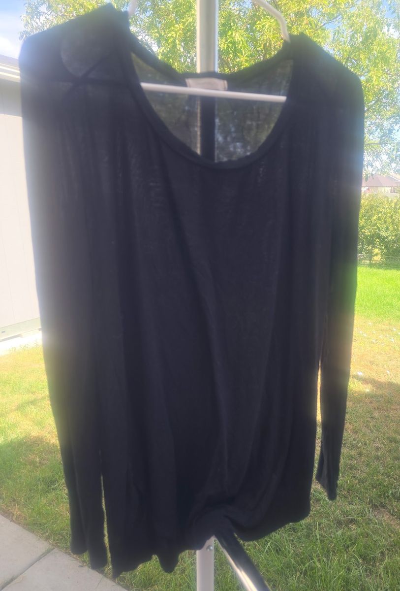 Women's Black Long Sleeve Knit Top – Semi-Sheer Lightweight Sweater