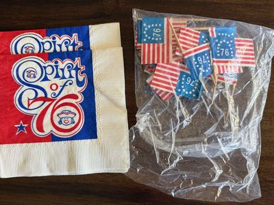 Vintage Bicentennial 1976 Napkins and Toothpick Flags