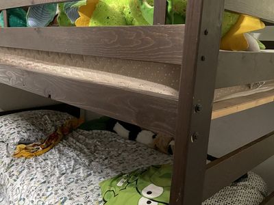 Rustic bunk bed with mattress