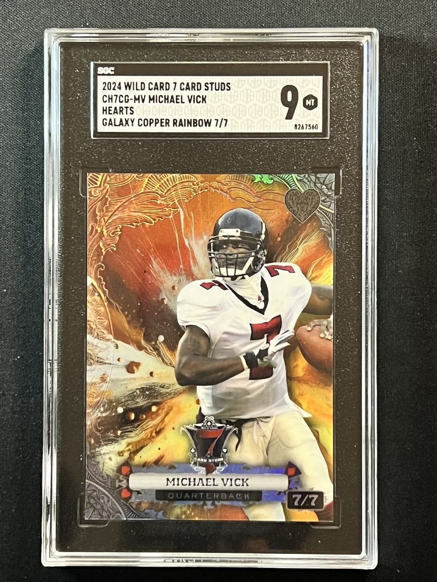 Michael Vick Jersey Triple Match 7/7/7 2024 Wild Card 7 Card Studs  Hearts Galaxy Copper Rainbow 7/7 SGC 9 Mint