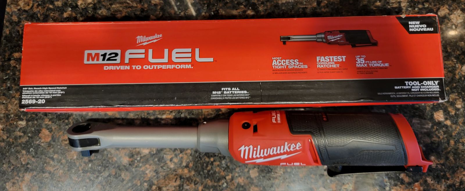 New in Box Milwaukee M12 FUEL 12V Lithium-Ion Brushless Cordless 3/8 in. Extended Reach High Speed Ratchet (Tool Only