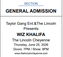 Wiz Khalifa Cheyenne June 25 Ticket