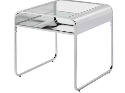 Furniture of America Mindry 24 in. Chrome Square Glass Top End Table unassembled