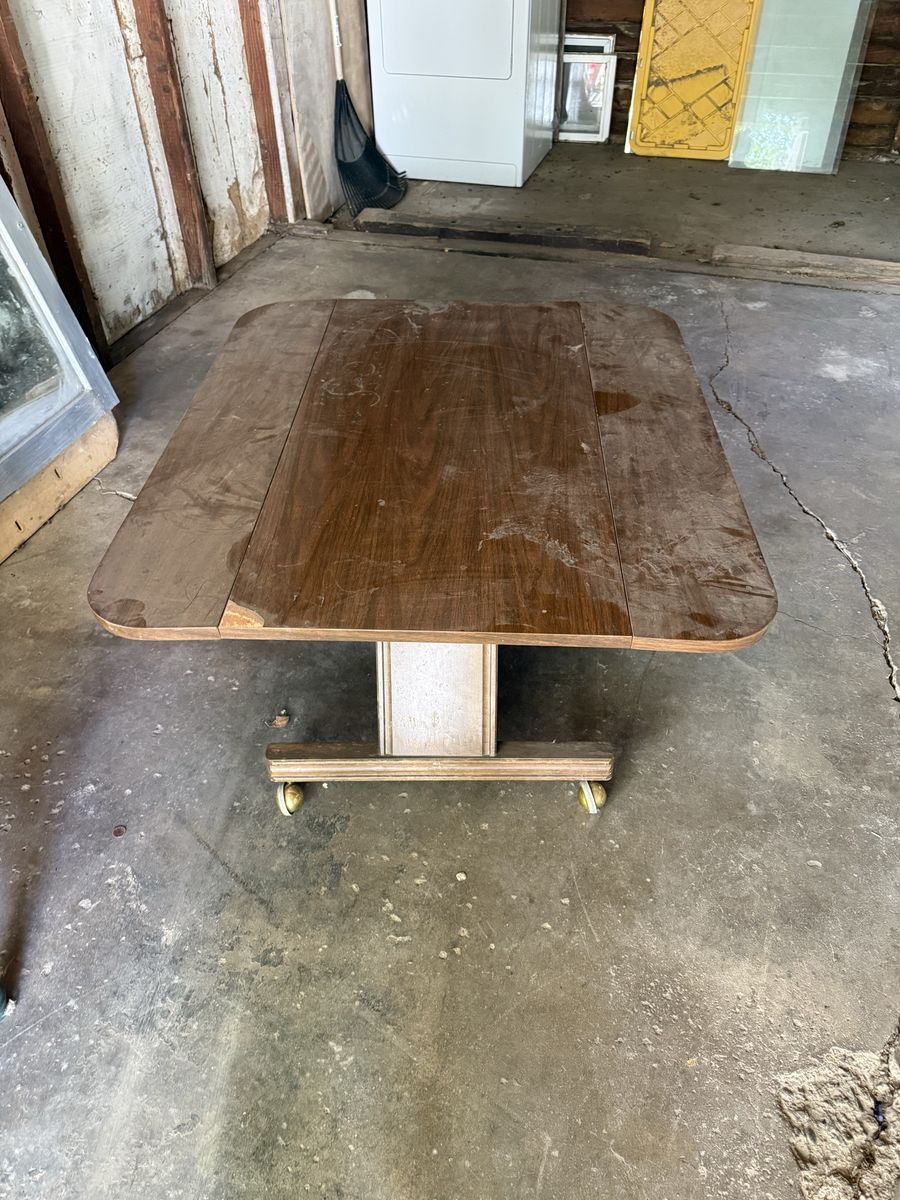 Vintage Mid-Century Modern Drop Leaf Table on Casters - Expandable Wood Table