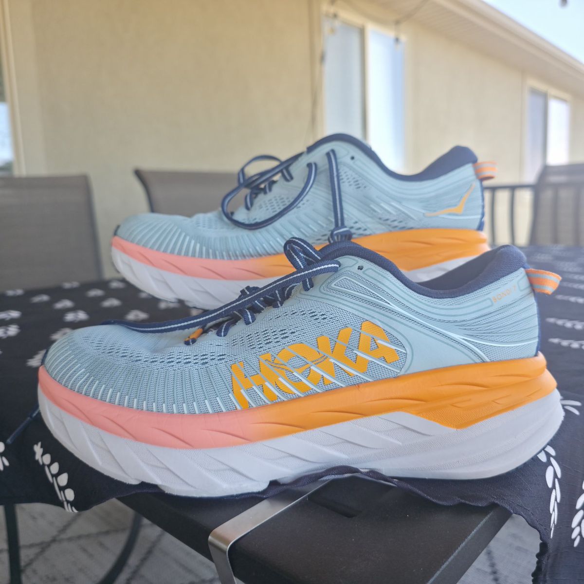 Hoka One One Bondi 7 Running Shoes Women's Size 9 Blue/Orange Excellent Condition