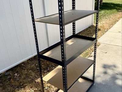 5-Tier Black Metal Heavy-Duty Shelving Unit with Adjustable Wood boards.
