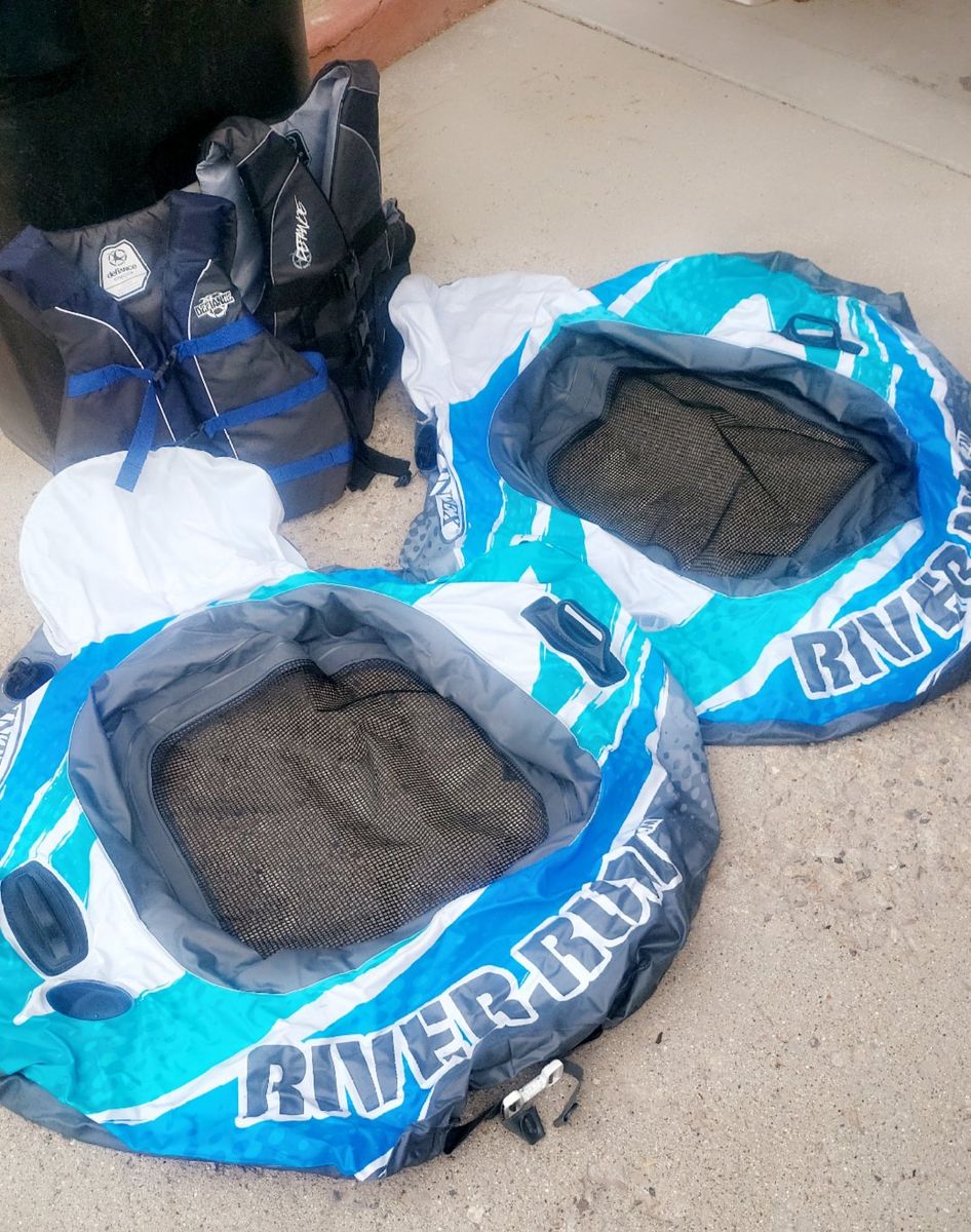 Intex River Run II 2-Person Inflatable River Tube AND 2 Defiance Life Vests