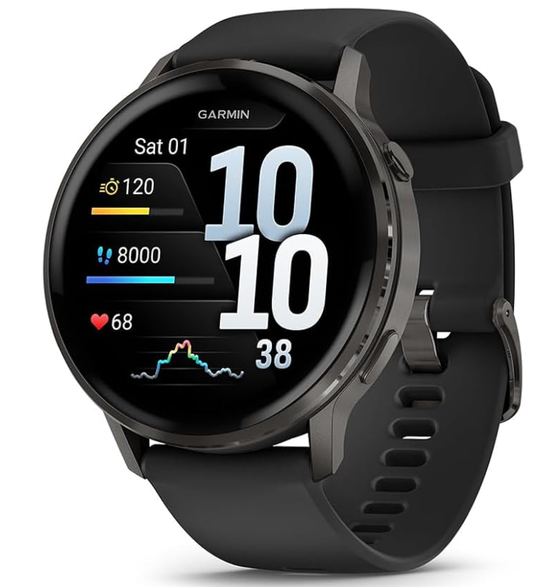 Garmin Venu 4 45mm Health and Fitness GPS Smartwatch, AMOLED, Slate with Black Silicone Band