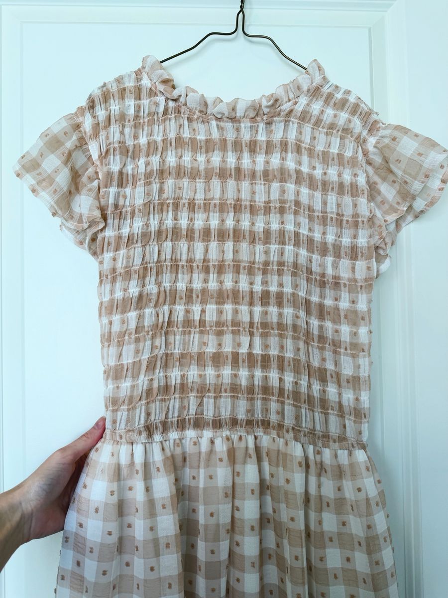 Gingham Mini Dress with Pom Poms