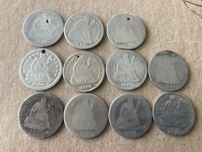 11 seated liberty dimes mixed dates