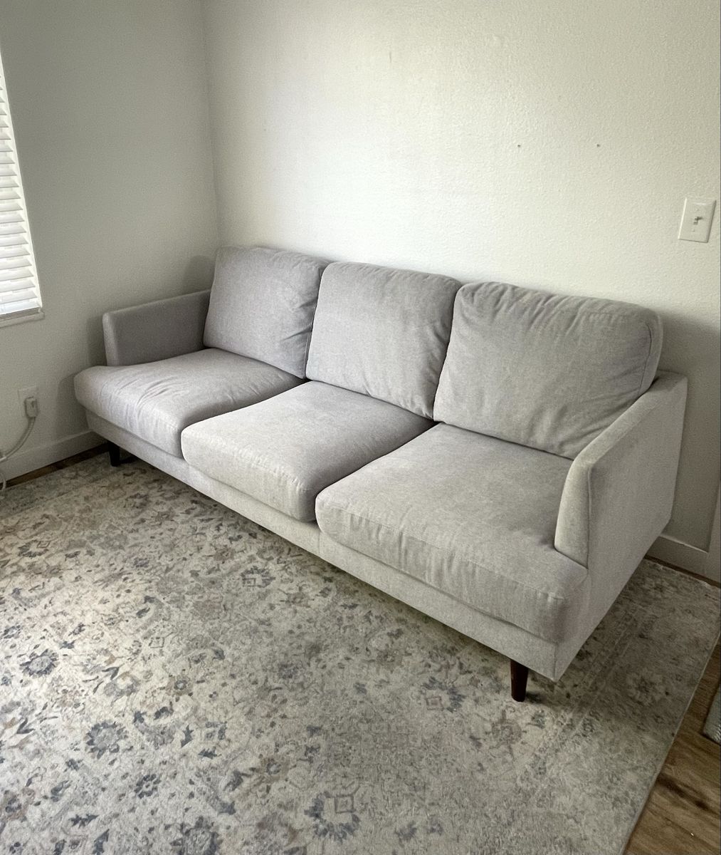Light Gray Fabric Three-Seater Couch - Excellent Condition, Modern Design