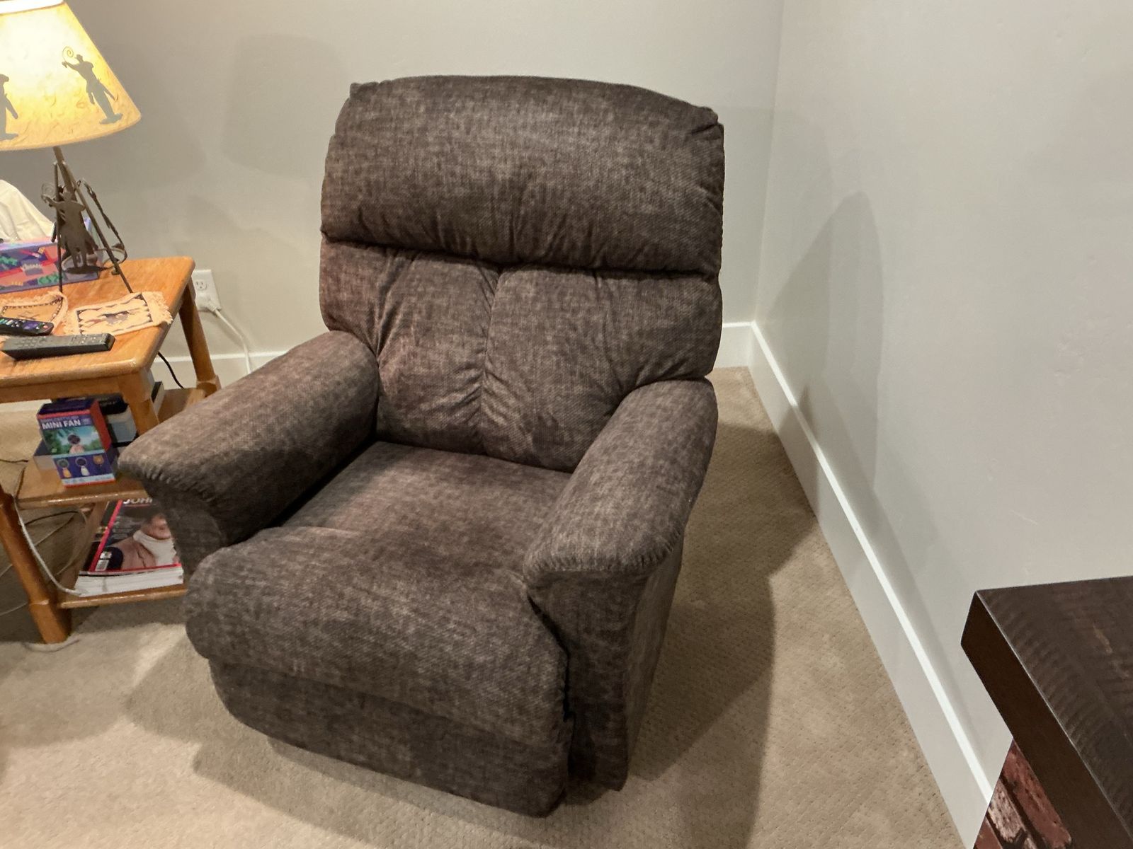 Brown Fabric Plush Rocking Recliner Armchair