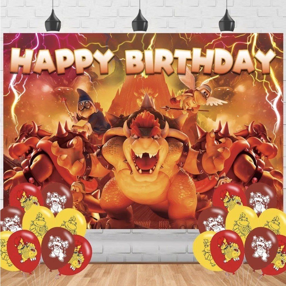 New Super Mario Bowser Birthday Party Supplies Set Backdrop Plates Cups Balloons