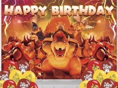 New Super Mario Bowser Birthday Party Supplies Set Backdrop Plates Cups Balloons