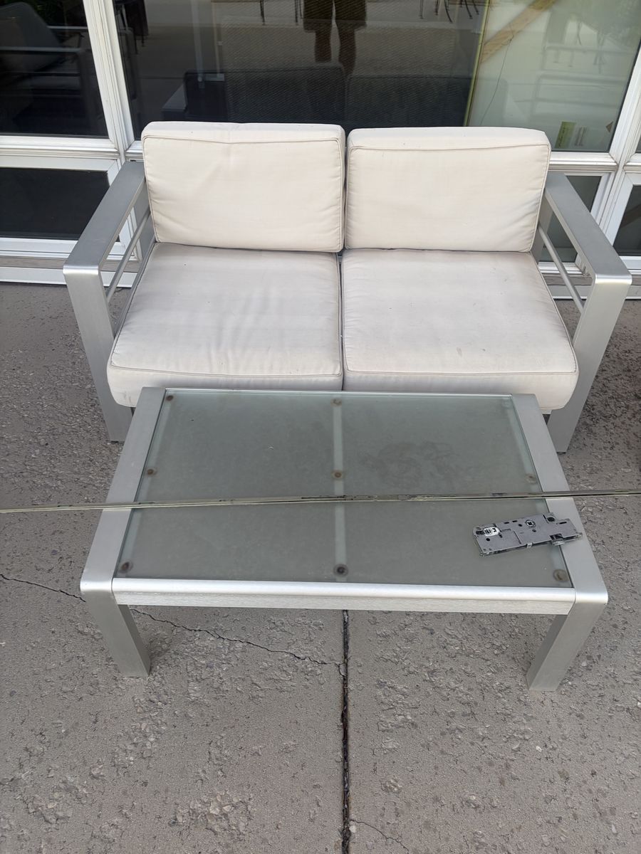Outdoor Patio Furniture Set - Metal Frame Loveseat, Chair, and Coffee Table