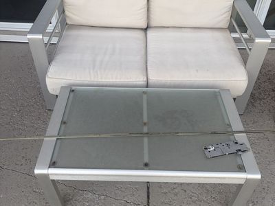 Outdoor Patio Furniture Set - Metal Frame Loveseat, Chair, and Coffee Table