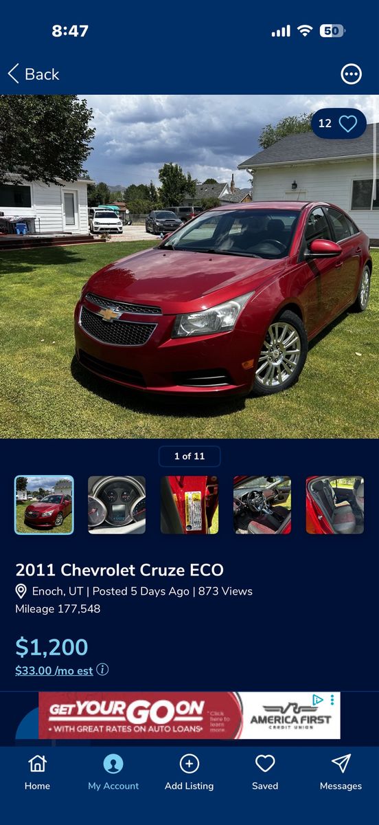 2011 Chevrolet Cruze ECO Sedan - 177k Miles - Clean Title