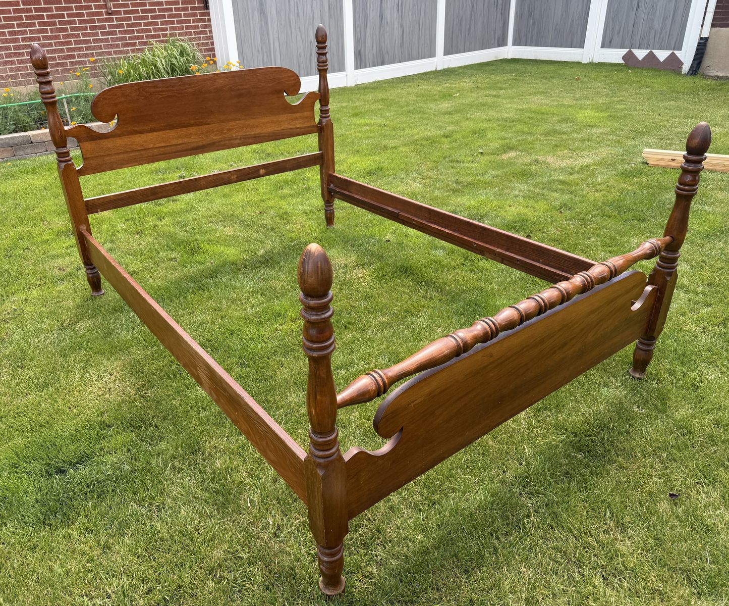 Vintage Full Size Wooden Low Poster Bed Frame
