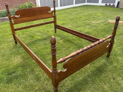 Vintage Full Size Wooden Low Poster Bed Frame