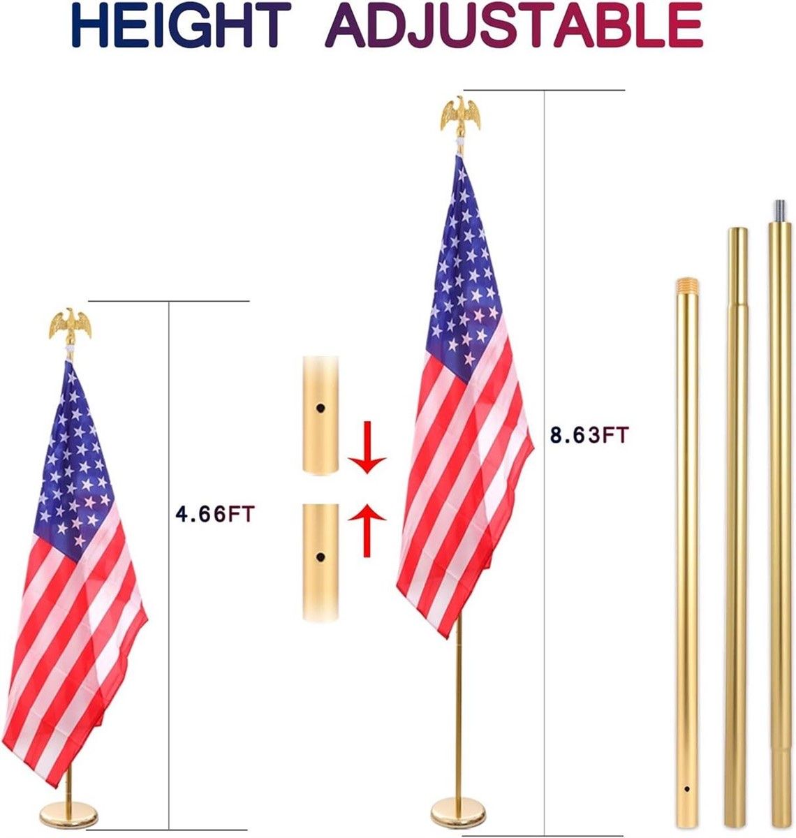 8FT Flagpole Kit, Deluxe Eagle Top, Alum Pole