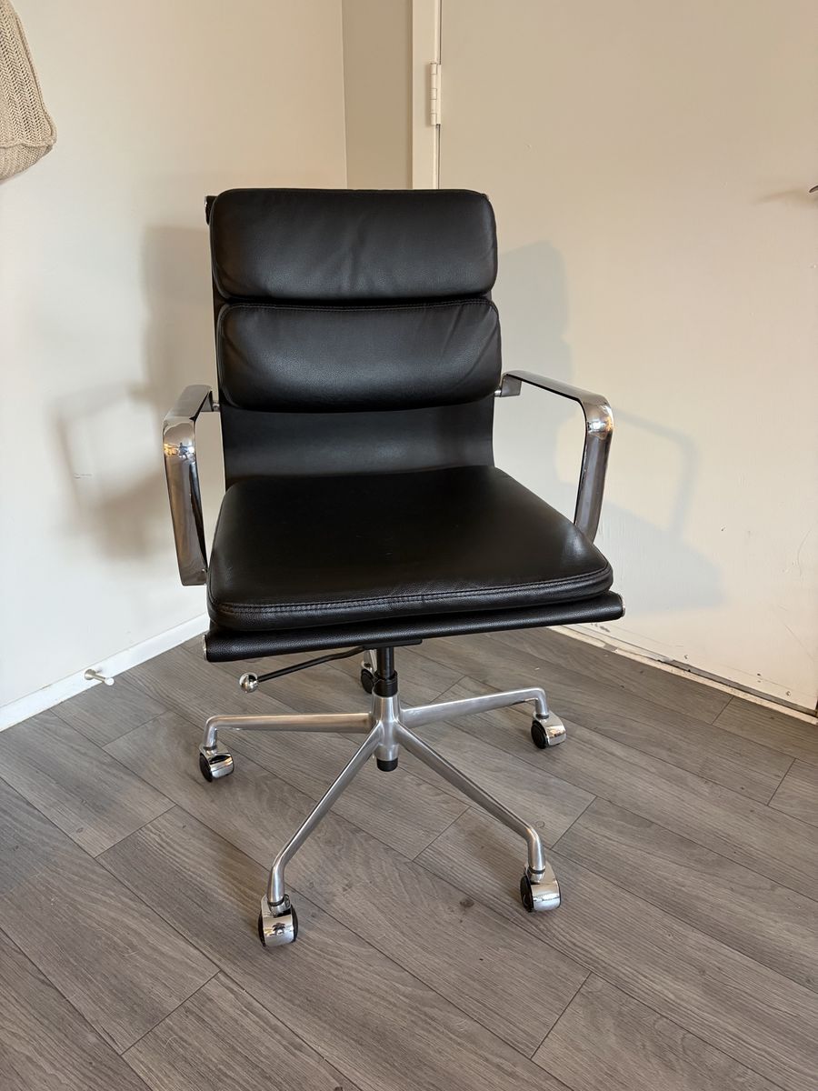 Herman Miller Eames Style Black Leather Management Office Chair with Casters