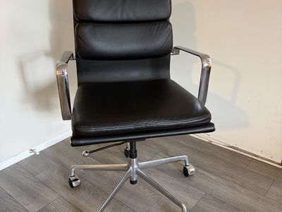 Herman Miller Eames Style Black Leather Management Office Chair with Casters