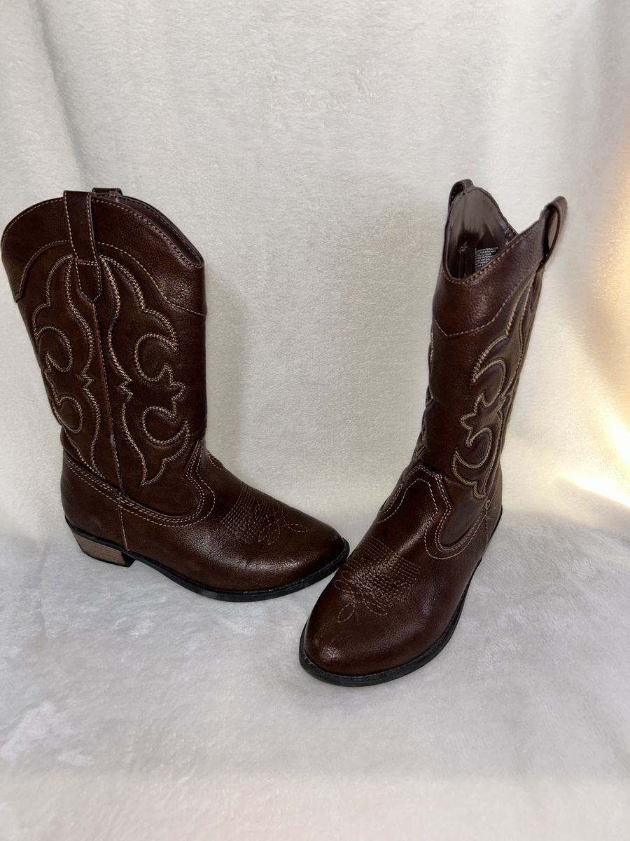 Girls Brown Western Boots with Embroidered Detail