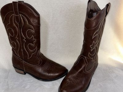 Girls Brown Western Boots with Embroidered Detail