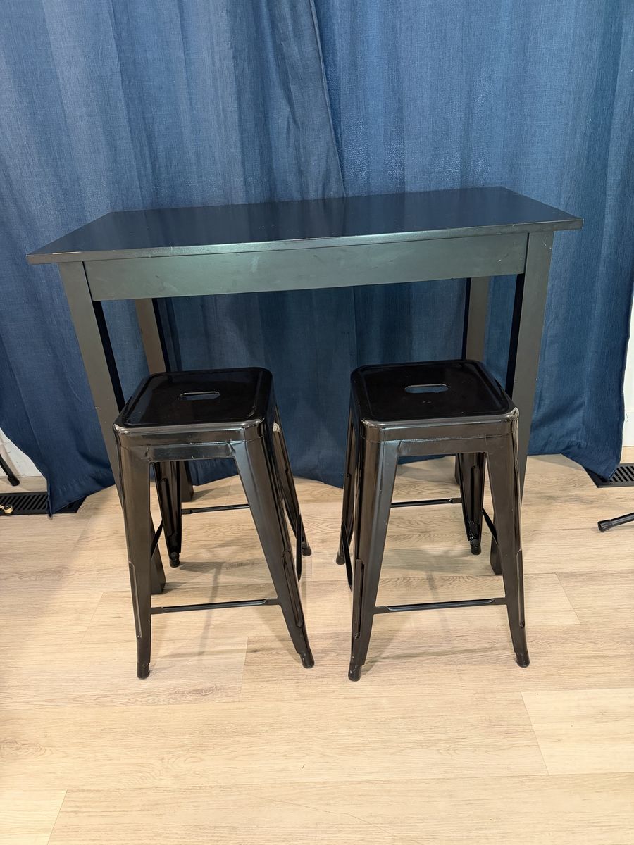 Black Counter Height Pub Table and Two Metal Stools Set