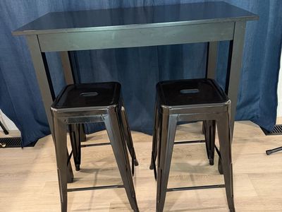 Black Counter Height Pub Table and Two Metal Stools Set