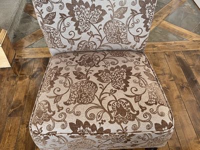 Accent Slipper Chair - Brown Floral Upholstery, Wooden Legs - Excellent Condition