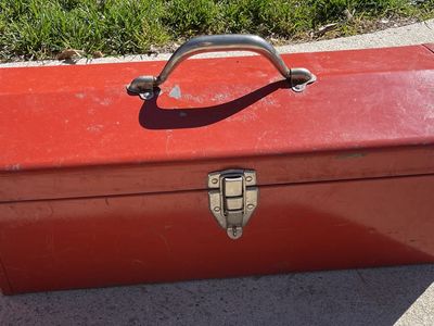 Vintage Red Metal Toolbox