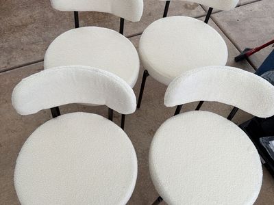 Set of 4 White Sherpa Boucle Dining Chairs with Black Metal Legs