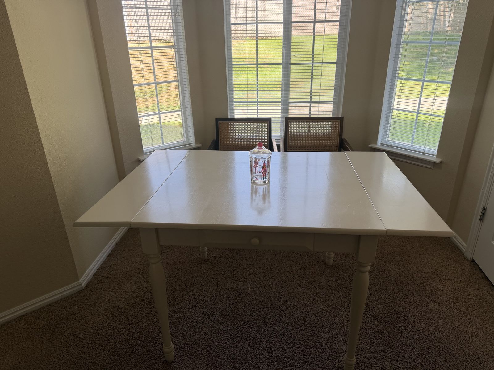 Vintage White Drop Leaf Dining Table with Built-In Drawer