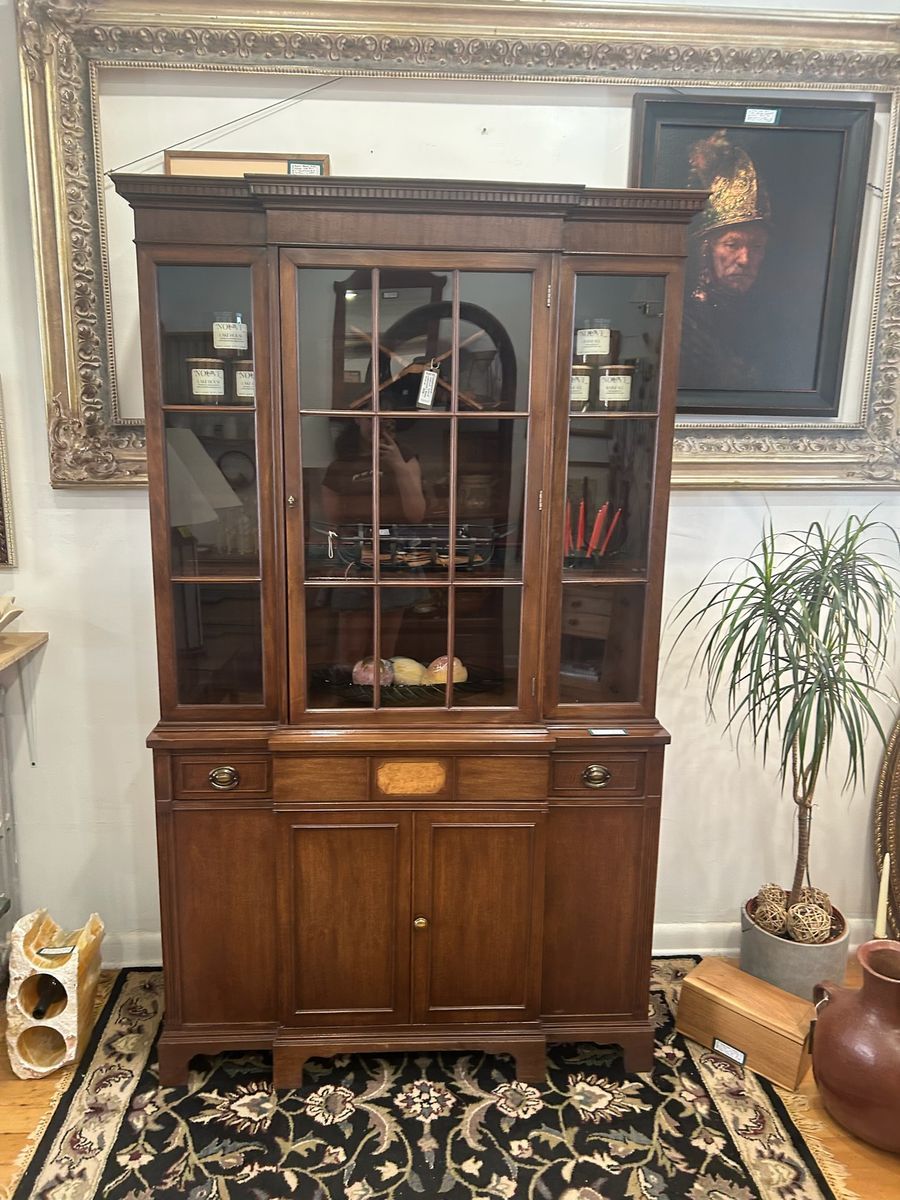 Mount Airy Chippendale China Cabinet w/ Brass & Birdseye Maple Accents