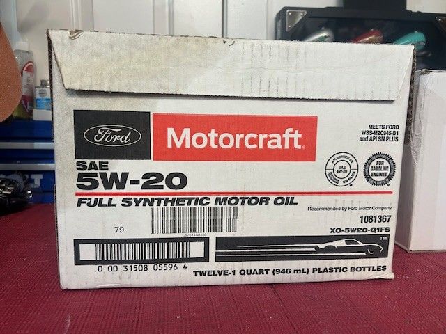 Ford Motorcraft 5W-20 Full Synthetic motor oil.