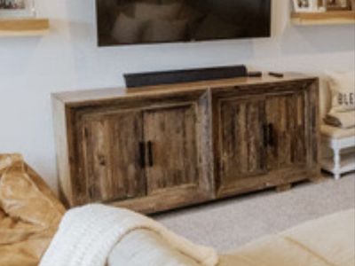 Reclaimed wood four door media cabinet