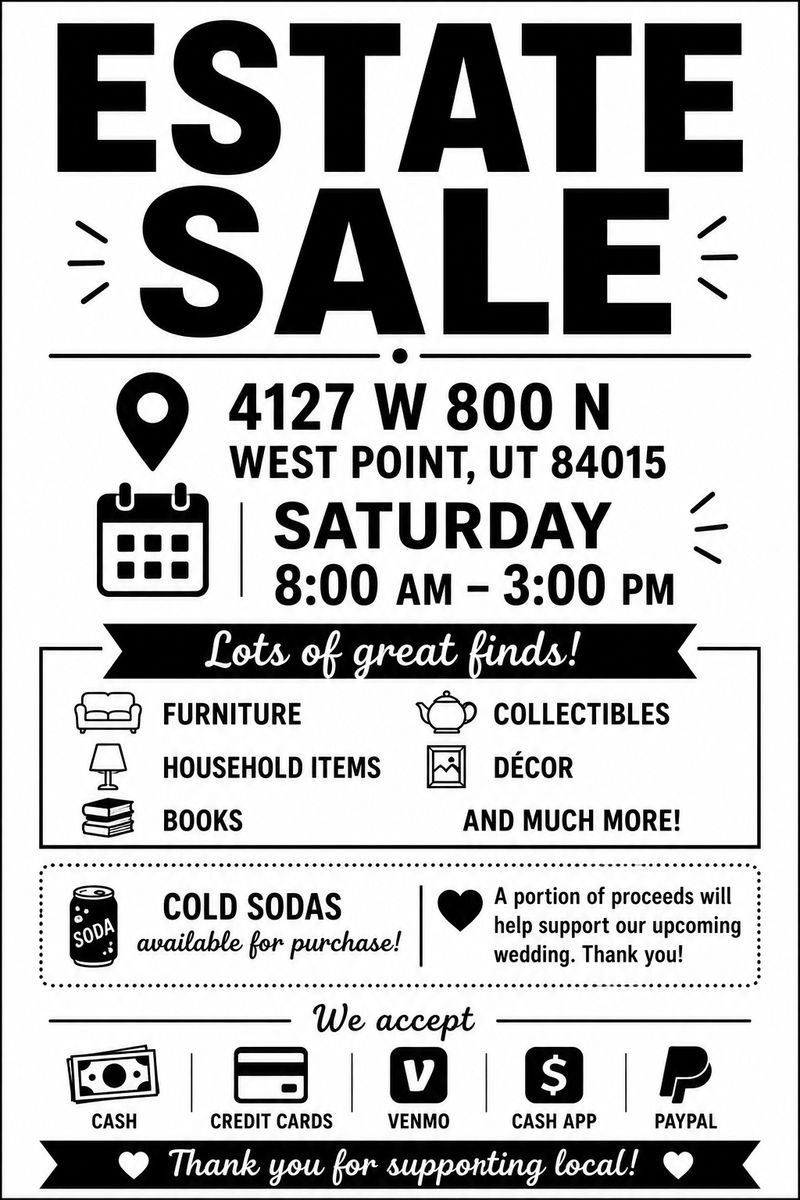 Estate Sale - Furniture, Collectibles, Household Items, Decor & More! West Point, UT - Sat 8 AM - 3 PM