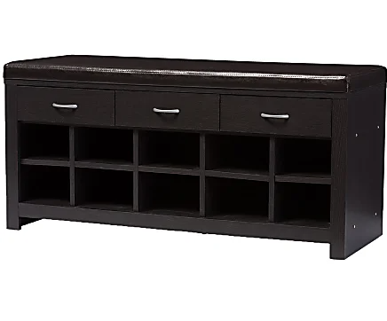 Baxton Modern Entryway Storage Bench with Cushion, 3 Drawers, and 9 Shoe Cubbies - Dark Brown/Gray- Section D