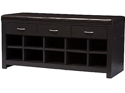 Baxton Modern Entryway Storage Bench with Cushion, 3 Drawers, and 9 Shoe Cubbies - Dark Brown/Gray- Section D