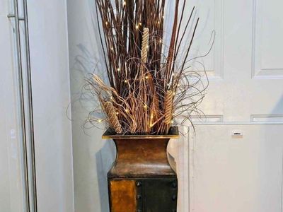 Tall Floor Vase with Decorative Branches and Fairy Lights