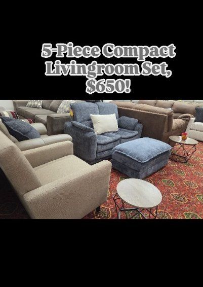 5-Piece Cozy Blue Chenille Living Room Set