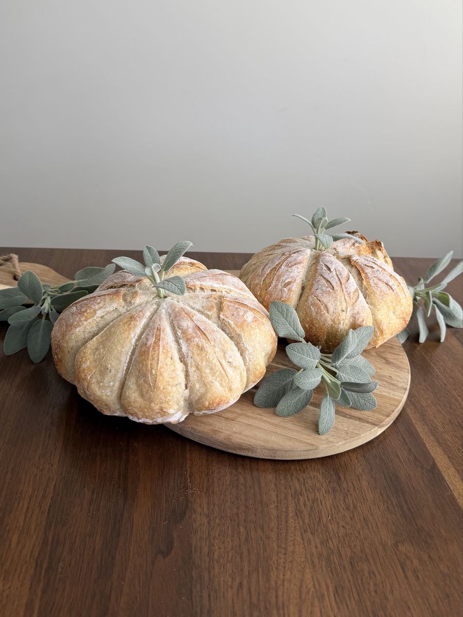 Homemade Pumpkin-Shaped Sourdough Bread