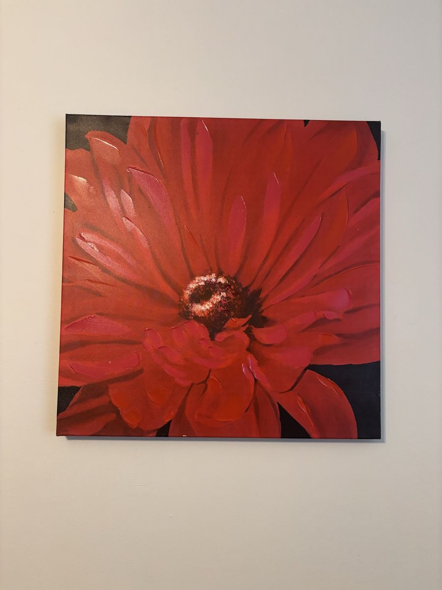 Large Red Blossoming flower acrylic painting