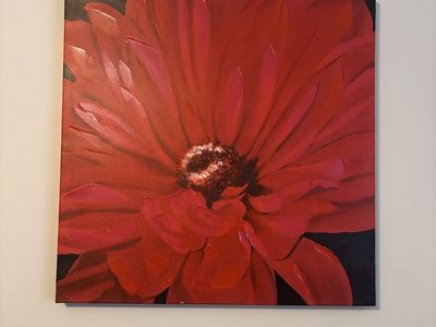 Large Red Blossoming flower acrylic painting