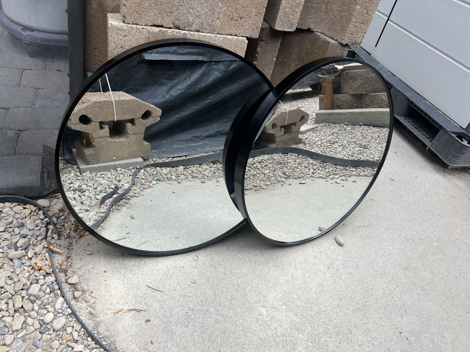 Pair of Round Black Frame Wall Mirrors - Modern Decorative Accent Set