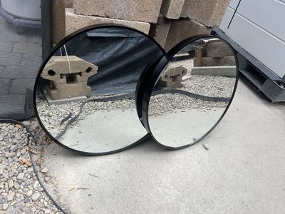 Pair of Round Black Frame Wall Mirrors - Modern Decorative Accent Set