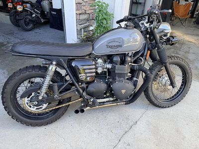 2007 Triumph Bonneville T100 Custom Gray Motorcycle with Knobby Tires
