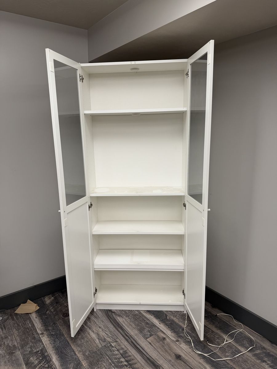 IKEA BILLY Bookcase w/ Glass Doors & Built-In LED